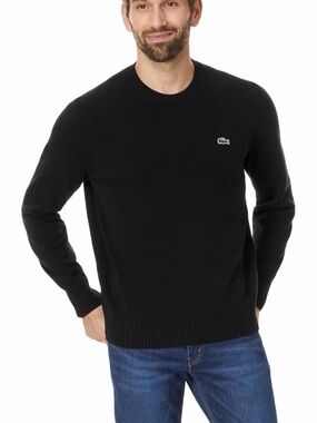 Lacoste Black Crewneck Knit Sweater with Crocodile Logo